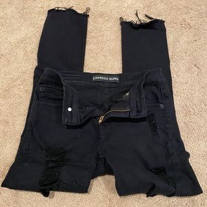Express midrise distressed black skinny jeans 00S